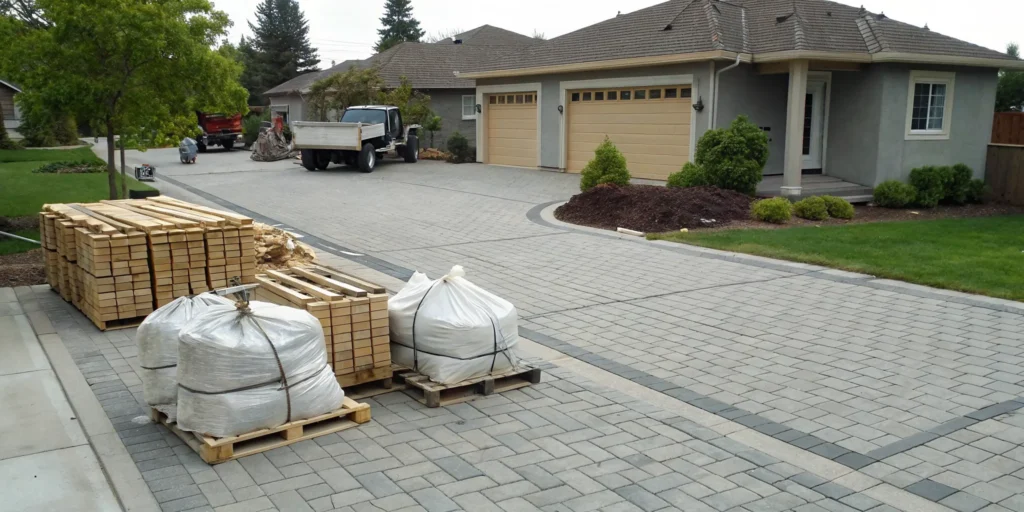Getting rid of a pile of construction debris and wood scraps from a driveway.