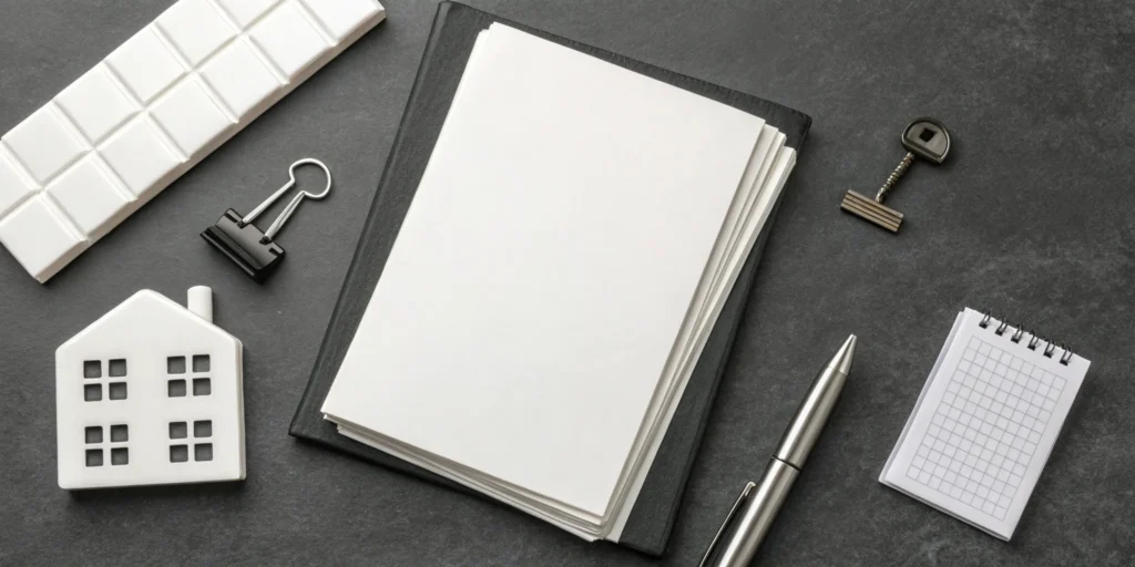 Estate clean out contract on a desk with a pen and a model of a house.