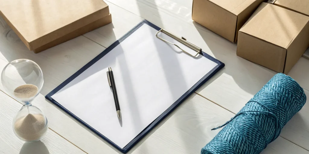 Calculating the cost of an estate cleanout hourly rate with a clipboard and hourglass.