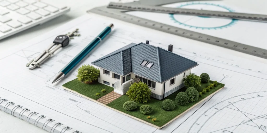 Model house on plans showing how property clean up cost is calculated.