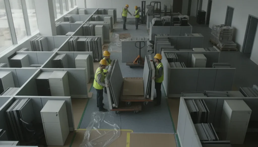 Organized office prepared for cubicle removal