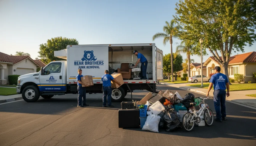 Junk removal crew loading a truck in California