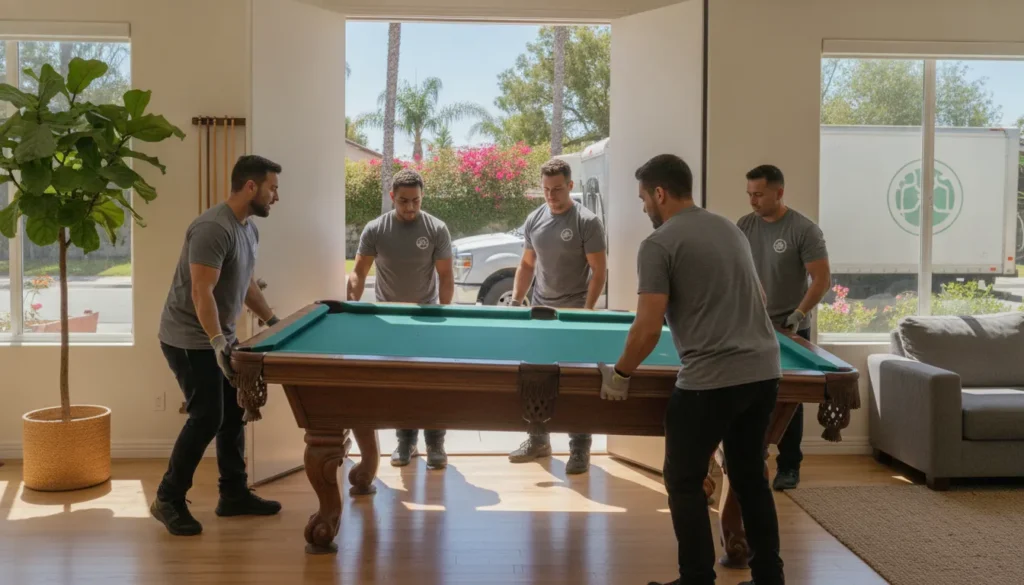 Professional crew preparing for pool table removal