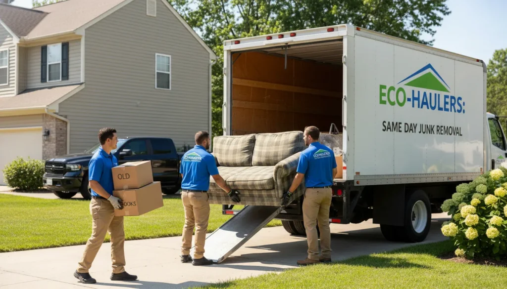 same day junk removal crew loading furniture