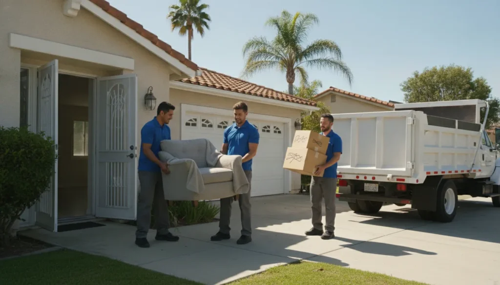 Professional junk removal team loading furniture and boxes from a San Diego home during an estate cleanout