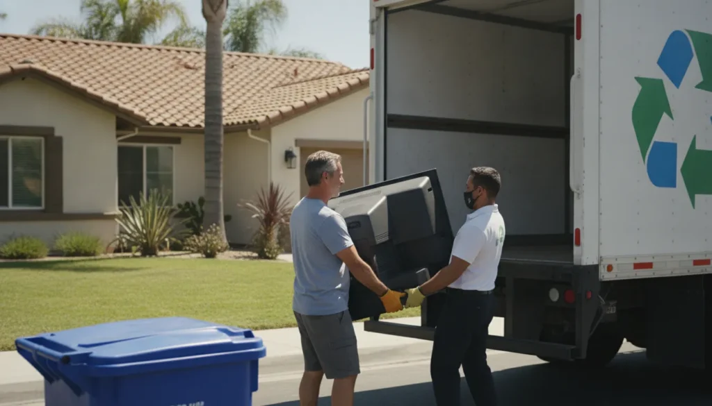 Professional moving an old television for responsible recycling